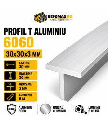 Profil T aluminiu 30 x 30 x 3 mm, 6 metri
